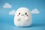 Placeholder: white squishmallow plushie stuffed toy clouds, blue background