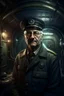 Placeholder: A portrait of a middle-aged german doctor stationed inside of a submarine. Make the background a room in the submarine. Realistic grimdark