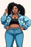 Placeholder: Create a stylish and empowering hand-drawn illustration of a black curvy woman showcasing confidence and beauty while wearing jeans.