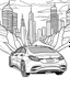 Placeholder: back Outline art, no shading, full Mercedes on the road, cartoon style, thick lines, low details, --ar 9:11