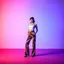 Placeholder: picture of lady with a top and cifi pants stye design posing in a modern art stage