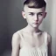 Placeholder: Russian short hair beautiful tomboy boyish boylike short man's haircut boyish features shortcut in black girlish nightgown in hotel wedding night