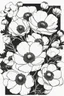 Placeholder: outline art ofJapanese anemones only black and white, no colour , White background. sketch style, clean line art, white background, no shadow and clear, no people, no colour, for book