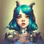 Placeholder: singer Melanie Martinez face, beautiful cyberpunk huge girl, hyperdetailed, illustration by Katsushika Hokusai, darkblue tones,