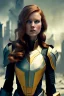 Placeholder: ultrarealistic, ruined city,__sci-fi armor__, __angles__, 18 year old woman, strikingly beautiful, ginger hair, _colour_, [__starlets__|__starlets__], (pale __skincolor__ skin:1.2), __camera__, _hair_, detailed face and eyes, medium breasts, leather choker, freckles, dynamic pose, resolved expression, __accessory__, strappy outfit, (straps:1.1), sword in scabard on left hip, (buckles, buttons, snaps, rings:1.0), haltertop style breastplate, detailed eyes, plump lips, sci-fi theme