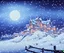 Placeholder: mauntin castle, frosty night, snow flakes and wind, Miyazaki style painting