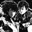 Placeholder: [wii No More Heroes style with thick lines] the iconic Alien scene with youthful Sigourney Weaver as Ellen Ripley in sloggy