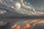 Placeholder: moon, night, clouds, distant modern contemporary city, lake, sci-fi, boat, epic