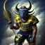 Placeholder: a Big-horn Ram warrior in navy blue and yellow battle armor, a highly detailed illustration, background of Inka jungle, American football in hand, realistic render, 8 k, micro detail, intricate, elegant, centered, digital painting, Artstation, smooth, sharp focus, illustration, artgerm, tomasz alen kopera, peter mohrbacher, donato giancola, joseph christian leyendecker, wlop, boris vallejo