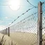 Placeholder: Barbwire fence, comic book, white background