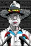 Placeholder: Ilustración vectorial de Gustavo Petro con gorra camisa colores negro, blanco y rojo, fondo negro