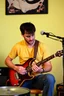 Placeholder: a very immature adult man playing music