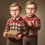 Placeholder: solo peter billingsley is a chubby kid with glasses, gripping a single Dark red soap bar, ((brown))argyle sweater,