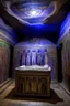 Placeholder: A violet hidden tomb with ghosts designed in ancient Egyptian hieroglyphics painted by Diego Rivera