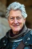 Placeholder: Bill Clinton as lama thief in full armor. Close up portrait. Afraid to fail, afraid to dive within. But still smiling.