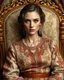 Placeholder: A stunning French woman with porcelain skin, high cheekbones, and piercing green eyes, dressed in a traditional embroidered sarafan, sits regally in a lavish, ornate chair, surrounded by opulent fabrics and gold accents, as if plucked from a 19th-century Russian aristocratic portrait, rendered in exquisite hyper-realistic detail, with the rich textures and subtle play of light and shadow characteristic of a masterful oil painting, reminiscent of the works of Ivan Kramskoi, Zinaida Serebriakova