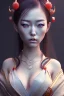 Placeholder: Perfect japanese hitomi tanaka face, geisha clothes, fullbody, intricate, highly detailed face, highly realistic, fog, fire, particles