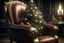 Placeholder: man, photorealistic, perfect composition, cinematic shot, intricate details, hyper detail, Christmas tree sits in a chair, Christmas tree, photorealistic, perfect composition, cinematic frame, intricate details, hyperdetailed