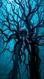 Placeholder: Underwater ocean trees background of black vein, human veins, mixing together a lot of them, like a forest, big and small veins a lot of them, a black creature looks like an octopus with many arms