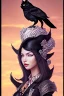 Placeholder: Black cat with crow on her head.