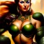 Placeholder: portrait oil on canvas, beautiful busty female Barbarian Warrior,green eyes, ,minimal armor,comic book cover, mystical colors,insanely detailed,realistic,intrincate detail, 16k resolution, masterpiece,Frank Frazetta,Alex Horley, Simon Bisley