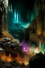 Placeholder: Necesito una imagen de una mina subterránea con cristales de diferentes formas y colores más opacos