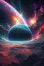 Placeholder: Spectacular view of planet landscape, pacific alien live together, planet landscape, nebula in background, cosmic black and iridescent, split perspective, Neo-baroque digital glitch art, hyper detailed NASA images, photorealistic