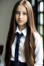 Placeholder: beautiful young woman with long hair in a school uniform