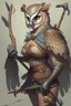 Placeholder: A large breasted aarakocra D&D 5e character. She is an owl and usign a bow and arrow.