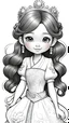 Placeholder: black and white, ((white background,)) coloring drawing page, cartoon, style pixar, line art, All body, beautiful cute princess Chinese, with cute hair and eyes, sparkles,