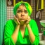 Placeholder: 12 years old plus size girl, in the bathroom,necklace,looks exhausted, green short hair, colorful clothes, low cut,childish