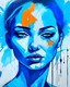 Placeholder: Blue and Bronze Acrylic Painting Draw Abstract Female Face figure