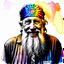 Placeholder: A dreamy watercolor painting showcases an elderly man with a long, flowing white beard and warm, kind eyes, radiating the spirit of an old hippie. He stands centered, wearing a tie-dyed headband with a “peace symbol” prominently displayed, his face subtly layered with a double exposure revealing a blurred, vibrant stage performance, hinting at a lifetime immersed in music. Soft, diffused light illuminates his gentle smile and highlights the intricate details of his weathered face, casting a warm