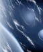 Placeholder: stormy, planet, shot from space, 8k, realistic, white ship flying in to land,