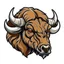 Placeholder: angled view of the head of a bull bison buffalo, sports mascot style