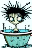 Placeholder: 2d drawing of a stickman, cool with punk hair, x eyes like in hangman, in luxury jacuzzi ,3d realistic in colour