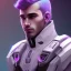 Placeholder: man, cute face, white highlight hair, brown eye, white, skin, purple suits, futuristic, science, purple, blue, dark pink background lighting, technology, profile, asian boy, square face, orange backlight, pug