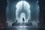 Placeholder: Death steps through a misty portal in future Cyberpunk castle.