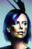 Placeholder: A beautiful portrait Charlize thero cyberpunk woman color scheme, high key lighting, volumetric light high details with white stripes and feathers