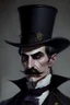 Placeholder: Strahd von Zarovich with a handlebar mustache wearing a top hat while looking disdainful