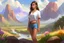 Placeholder: Digital art, high quality, digital masterpiece, natural illumination, realistic, (full body:1), (1 Beautiful Peruvian girl:1.2), (Brown hair:1.2), (Cute eyes:1), (Cute smile:1), (White Blouse:1), (Brown Denim Shorts:1), Peruvian Valley, (Rainbow Mountain:1), (Vinicunca:1), (Cacti at background:1)