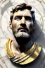 Placeholder: Ultra Realistic image, Roman sculpture, white marble material, Lionel Messi, gold Laurel leaves wreath, renaissance ornaments, one gold star in heart, sun ornament, marble and background, chisel style, waist up portrait, emperor style, epic, celestial, cinematic lighting, God light, god rays, 4k resolution, smooth details, ornate details, soft lighting, unreal engine 5, art station, substance 3d.