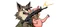 Placeholder: wolf biting carrying a scared pig general pointing uzi gun up into the air, stupid cartoon, airbrush and pen outline