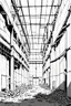 Placeholder: Abandoned industrial warehouses, line arts, manga style