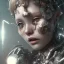 Placeholder: portrait closeup face crying and shout half hitomi tanaka half cyborg middlecyborgs post-apocalypse in a cyberpunk city, sci-fi fantasy style, volumetric lighting, particales,highly detailed,cinamatic, intricate, deep colours,