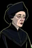 Placeholder: A portrait of a 40-year old aristocrat woman from XV century in strict dark clothes, authoritative, cold, emotionless, in the style of Genndy Tartakovsky's cartoons