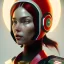 Placeholder: woman, rounded face, red hair, round helmet, retro futuristic, latex coat, soft color, highly detailed, art stations, concept art, smooth, unreal engine 5, god rays, ray tracing, RTX, lumen lighting, ultra detail, volumetric lighting, 3d, finely drawn, high definition, high resolution.