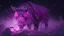 Placeholder: Gorgeous angry purple sabre tooth pig pole with glowing red eyes in a snow storm at night