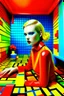 Placeholder: Female model, glasgow interior, editorial fashion, strong colours geometric shapes by miles aldridge