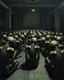Placeholder: Bosch painting style ,nightmare, a lot of aliens prisoners sitting on the floor in rows with hands tight to the back and heads down